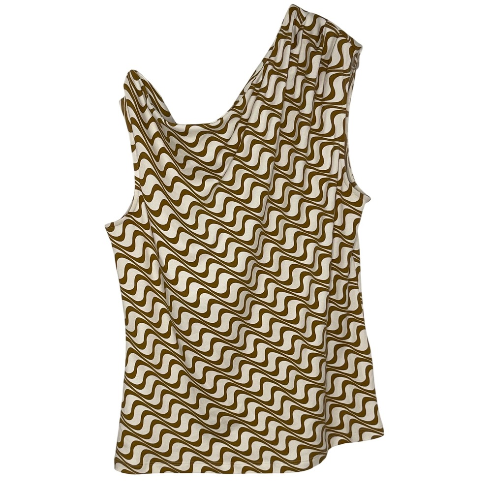 INC International Concepts Large Wavy Swirl Asymmetrical Neck Sleeveless Top